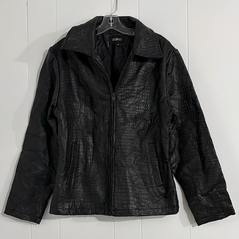 PBX Basics Black Croc-Embossed Leather Jacket‎ Size XL